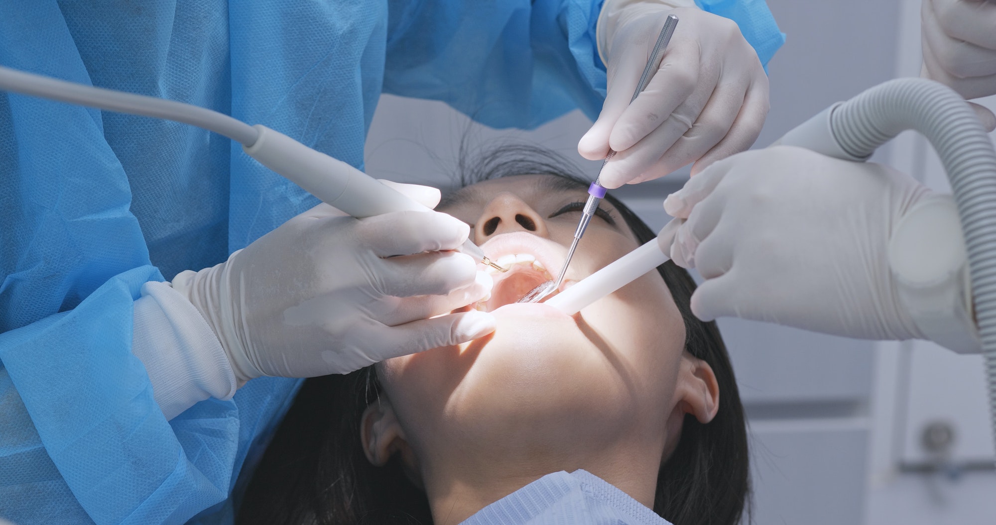 Woman having dental check up at dental clinic